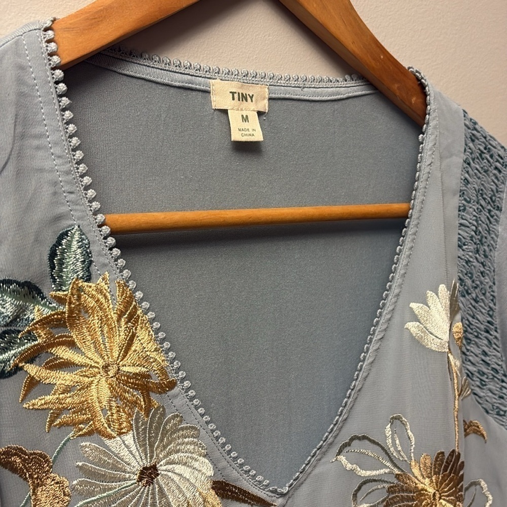 NWOT Anthropologie Tiny France’s Long Sleeve Ruffle Top in Blue Motif Various Sz - Picture 9 of 10
